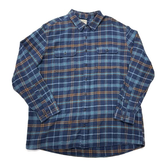 LL Bean Katahdin Performance Flannel Button Up Shirt Mens XLT Blue Plaid Heavy - Picture 1 of 8